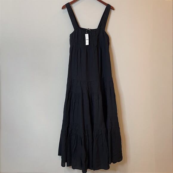 J.Crew Airy Gauze Tiered Maxi Dress Casual Witchy Flowy Vacation CI269 Black L - Picture 3 of 15